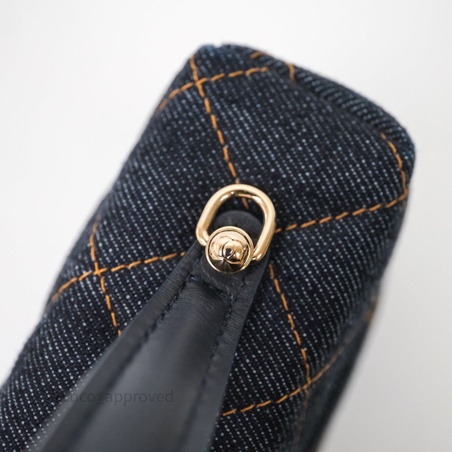 Chanel Top Handle Long Vanity with Chain Dark Blue Denim Gold Hardware