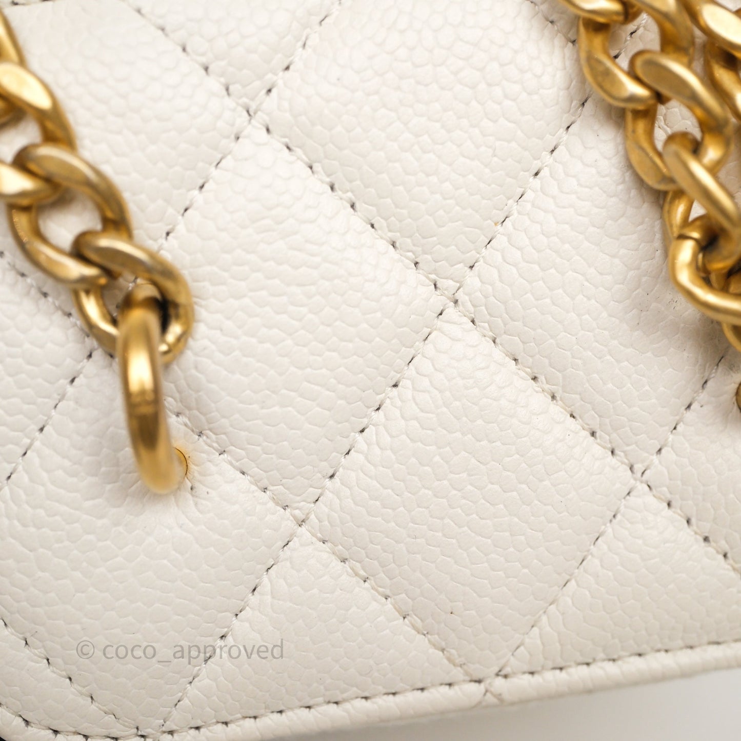 Chanel Heart Crush Mini Vanity With Chain White Caviar Aged Gold Hardware
