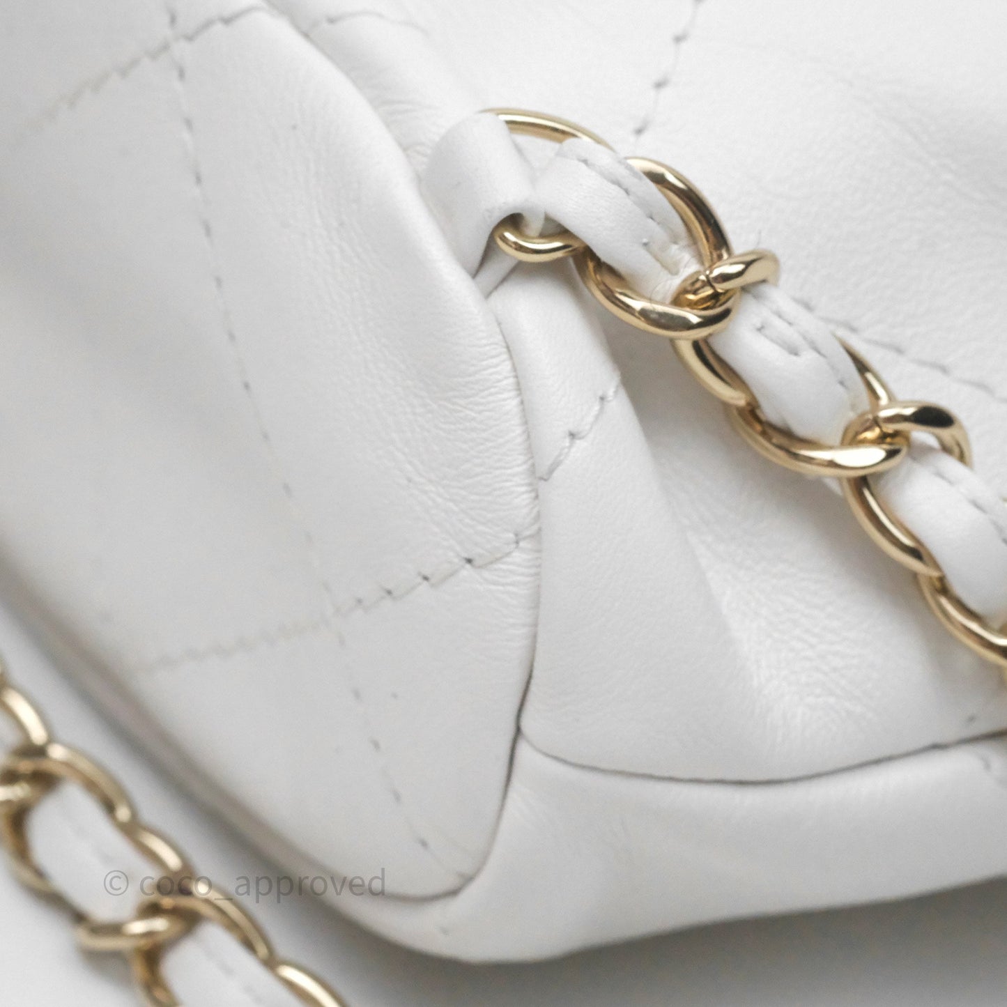 Chanel Quilted Drawstring Bucket Backpack White Calfskin Gold Hardware 24C
