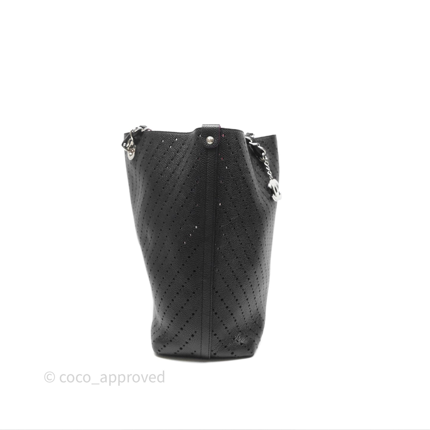 Chanel Large Shopping Tote Black Perforated Caviar Silver Hardware