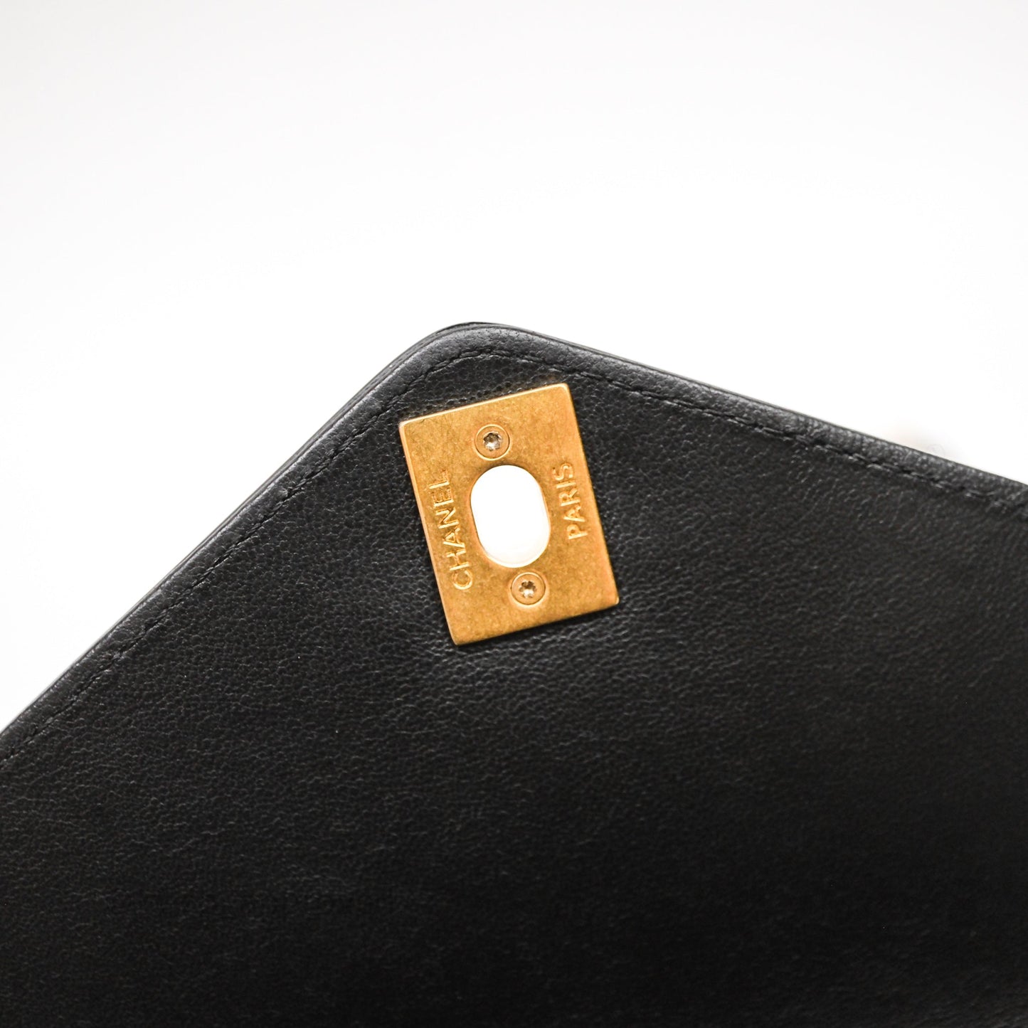 Chanel Chevron Flap Bag Black Calfskin Aged Gold Hardware