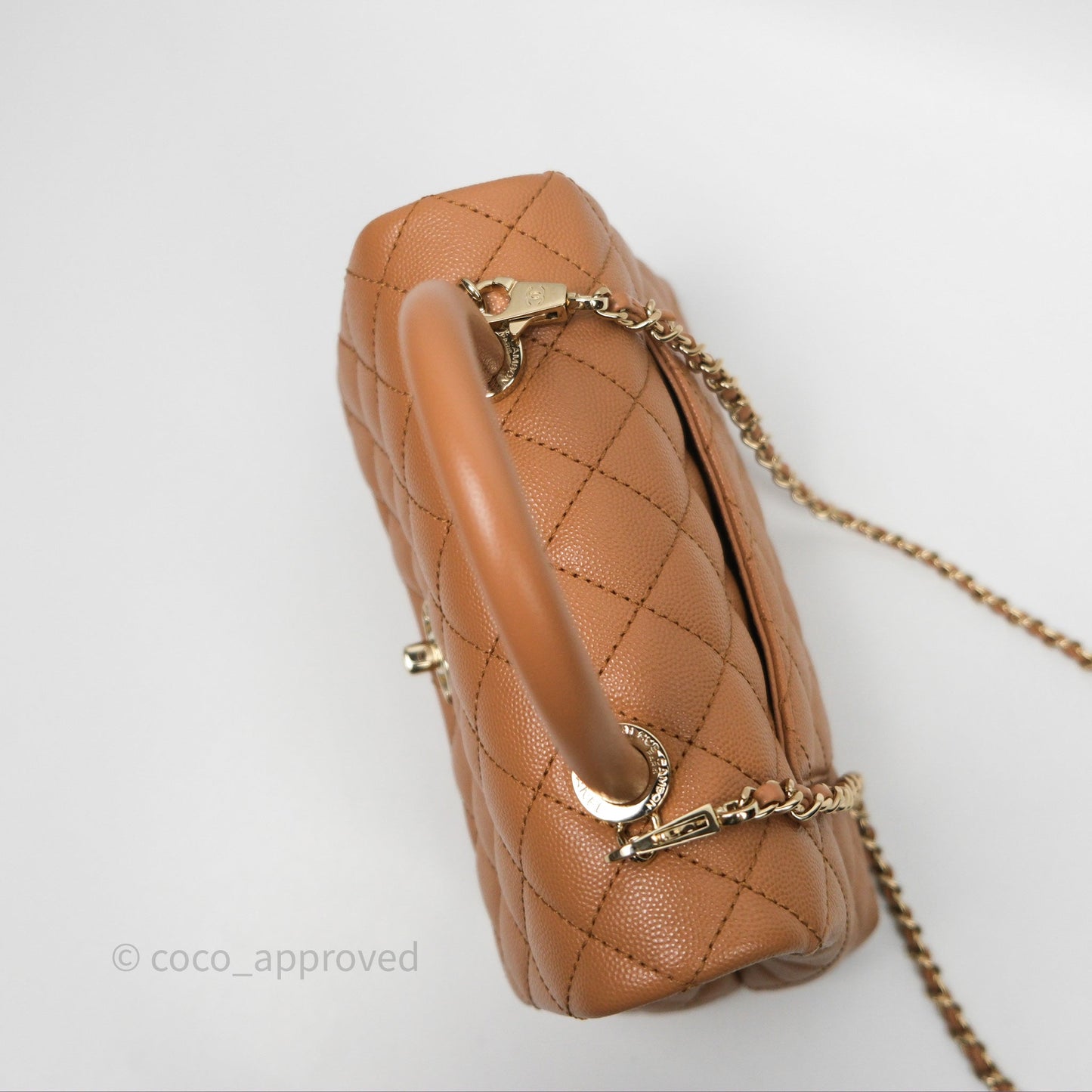 Chanel Small Coco Handle Dark Beige Caramel Caviar Gold Hardware