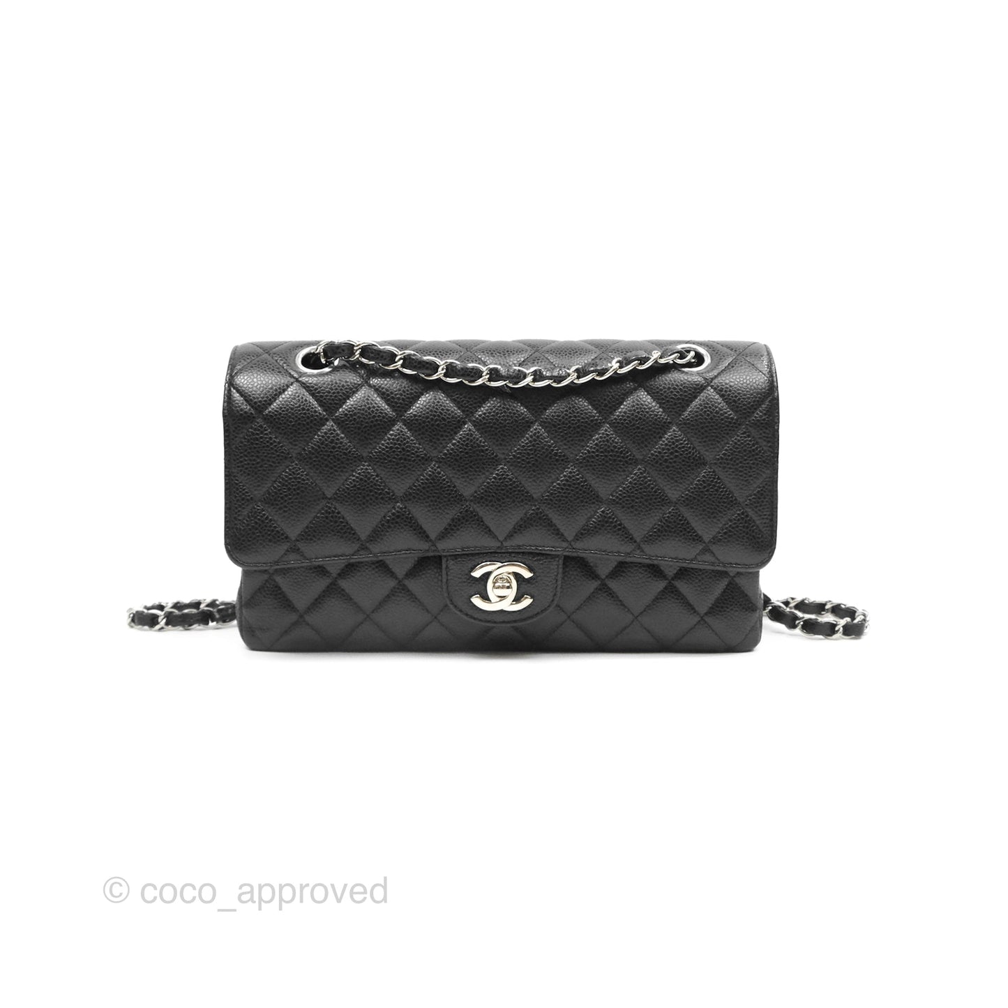 Chanel Classic M/L Medium Flap Quilted Black Caviar Silver Hardware