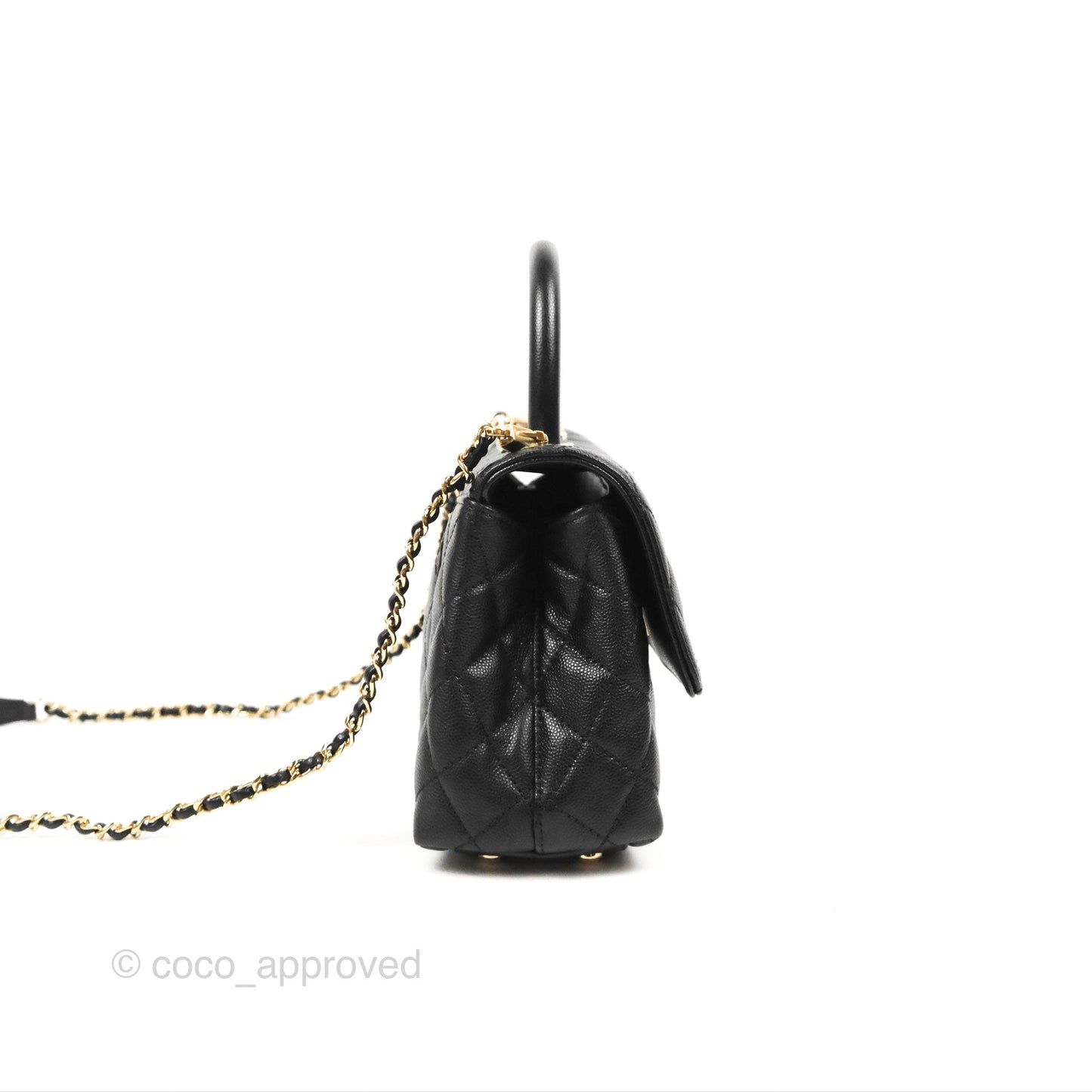 Chanel Small Quilted Coco Handle Black Caviar Gold Hardware