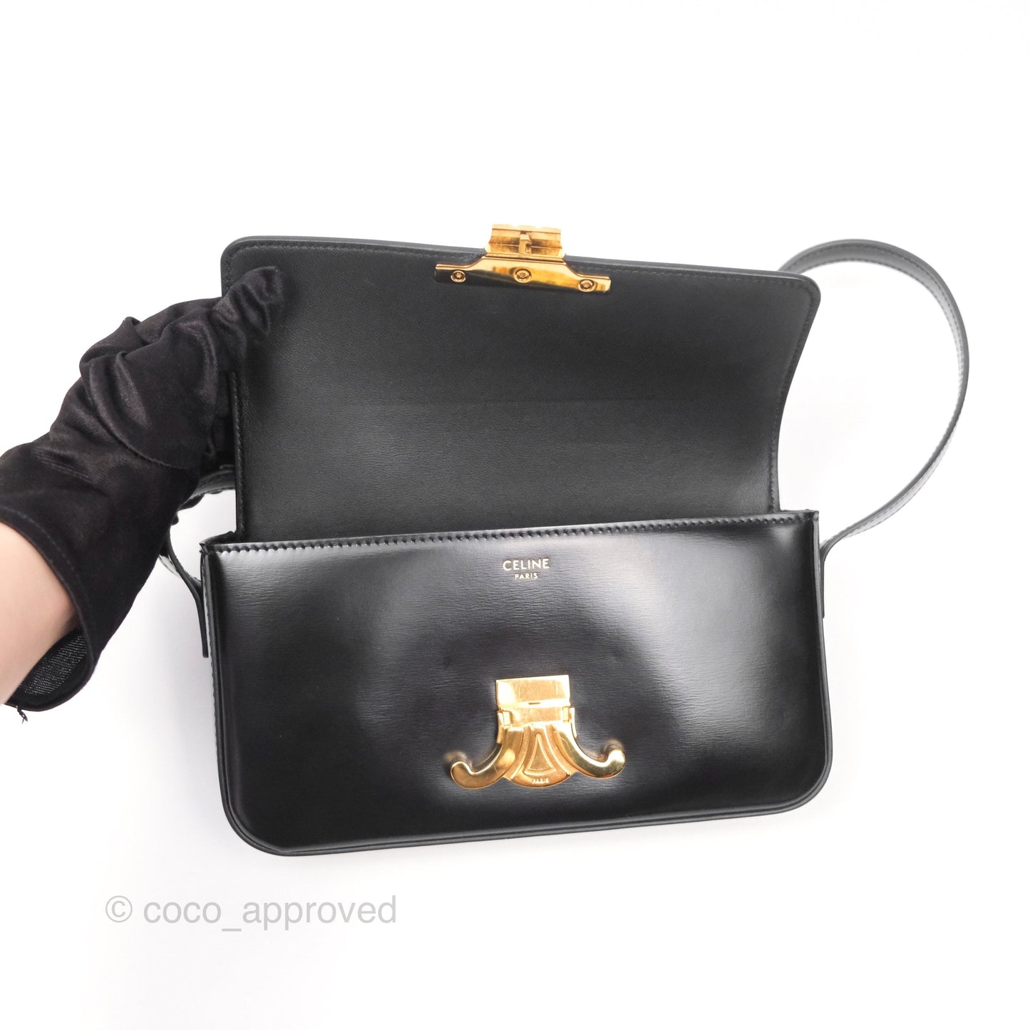 Celine Triomphe Shoulder Bag Black Calfskin