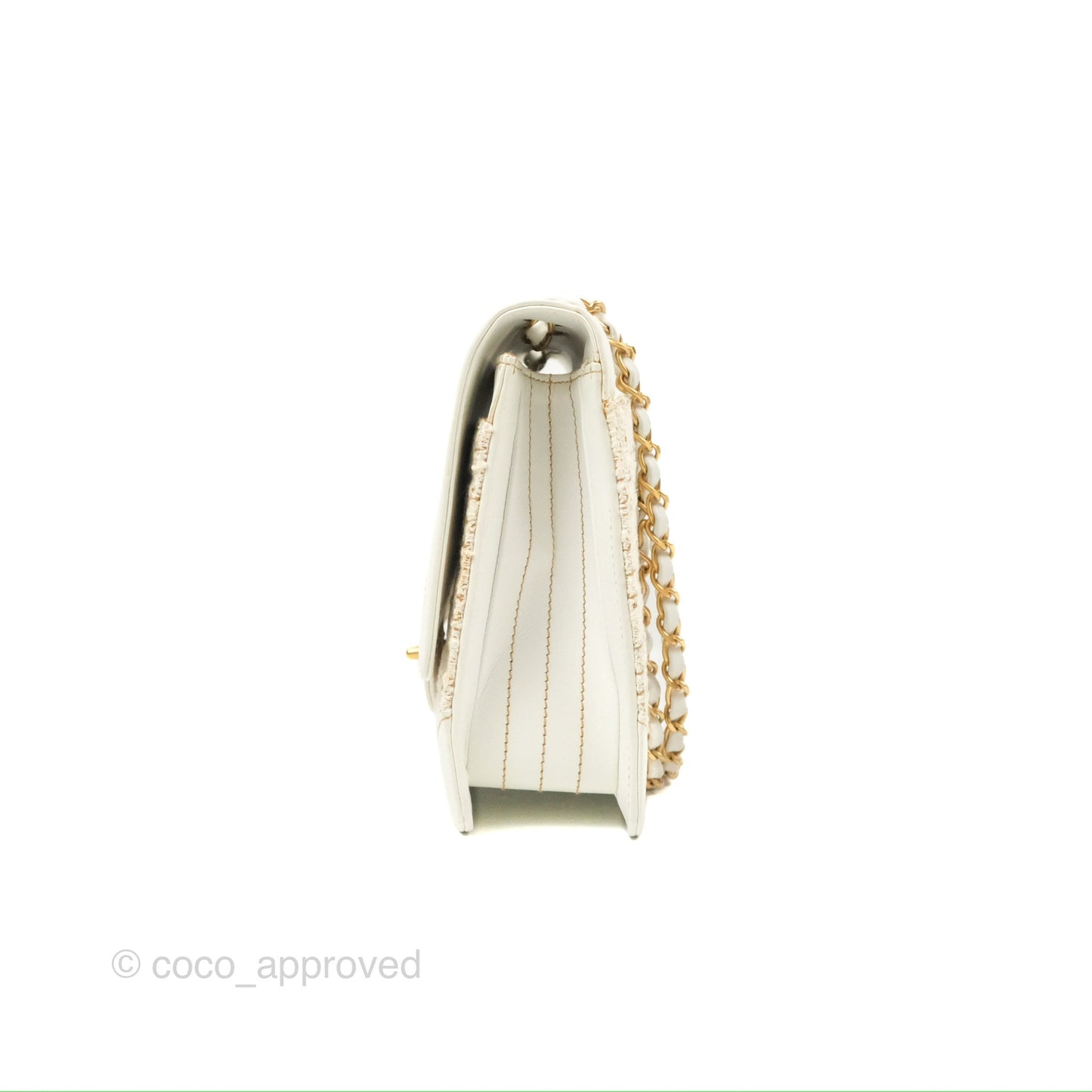 Chanel Small Tweed Flap Bag White Aged Gold Hardware