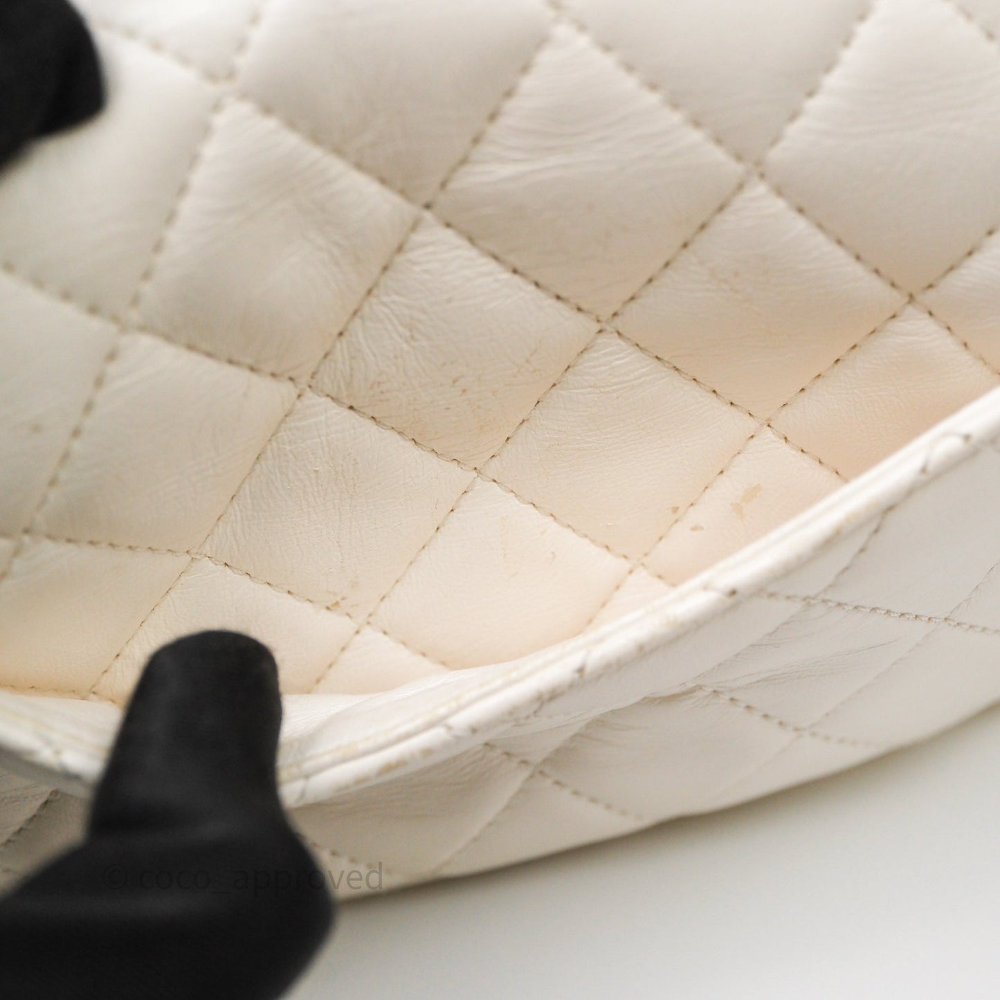Chanel Mini Rectangular Pearl Crush Quilted White Lambskin Aged Gold Hardware
