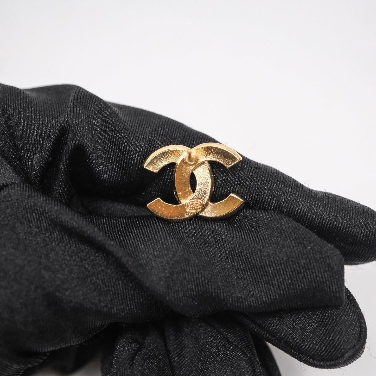 Chanel Crystal CC Resin Black Earrings Gold Tone 24C