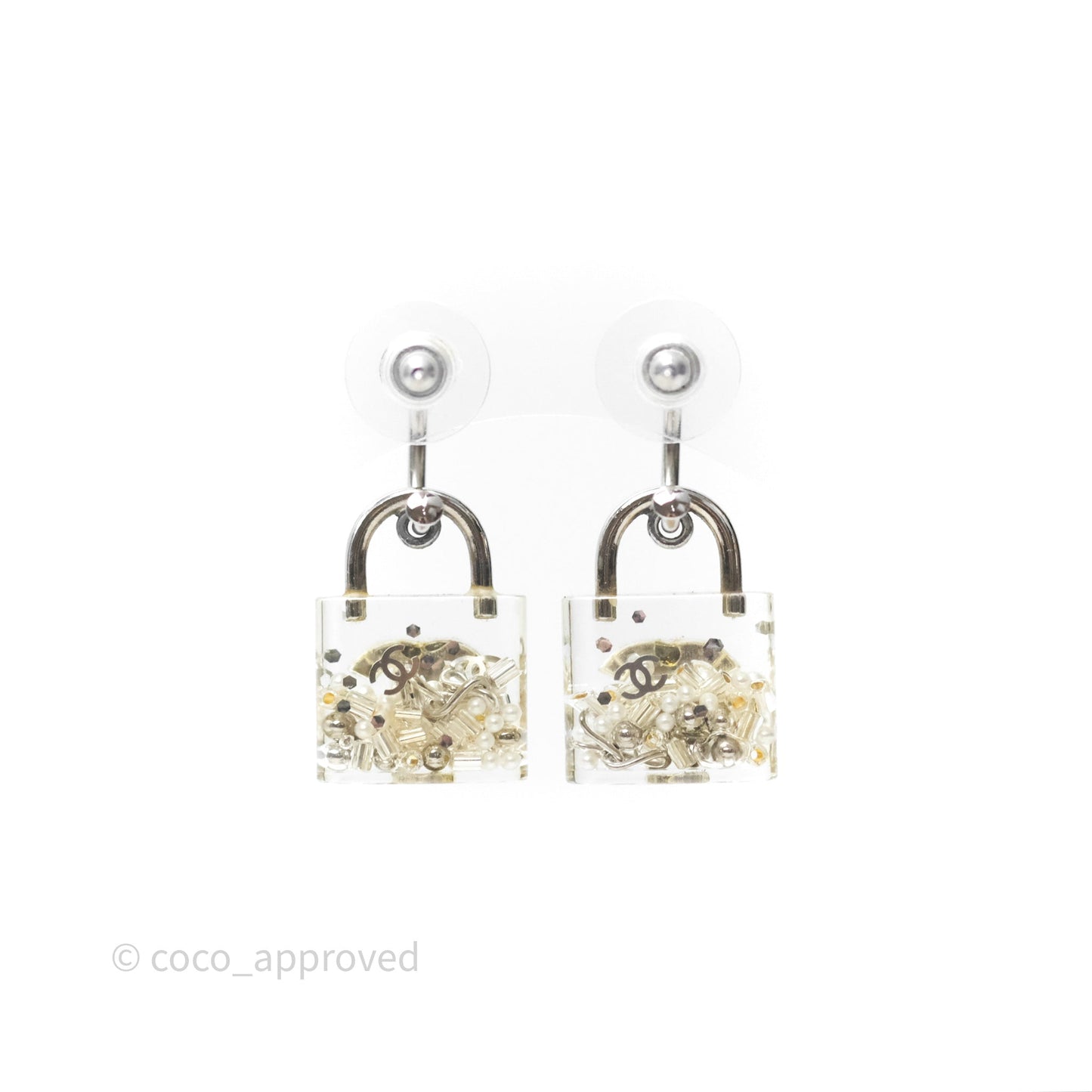 Chanel CC Padlock Resin Drop Earrings 14K
