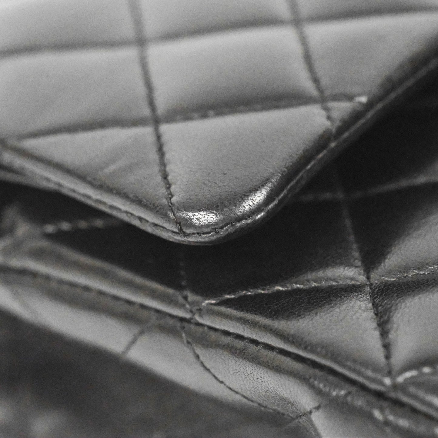 Chanel Classic M/L Medium Flap Quilted Black Lambskin Silver Hardware