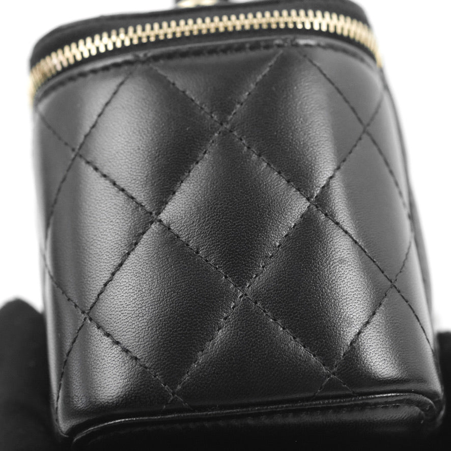 Chanel Vanity Rectangular Top Handle Black Lambskin Gold Hardware