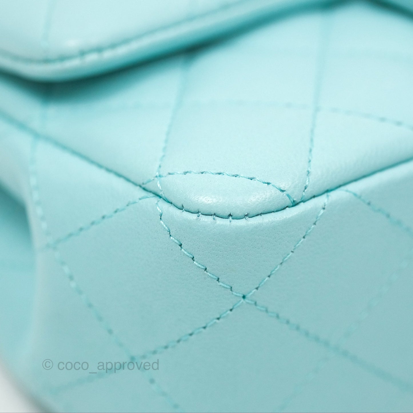 Chanel Quilted Mini Rectangular Flap Tiffany Blue Lambskin Silver Hardware