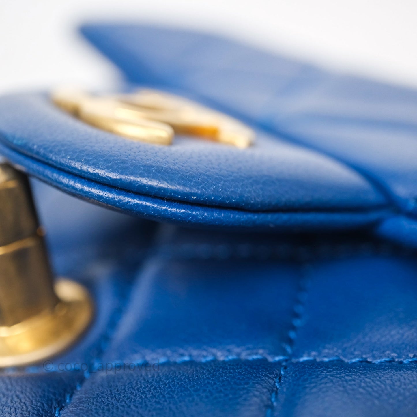 Chanel Pearl Crush Mini Square Quilted Blue Lambskin Aged Gold Hardware