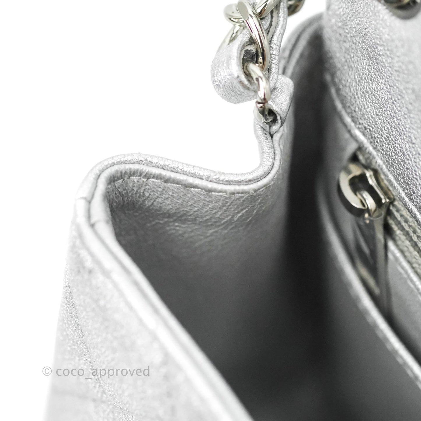 Chanel Classic Quilted Mini Square Flap Silver Lambskin Silver Hardware