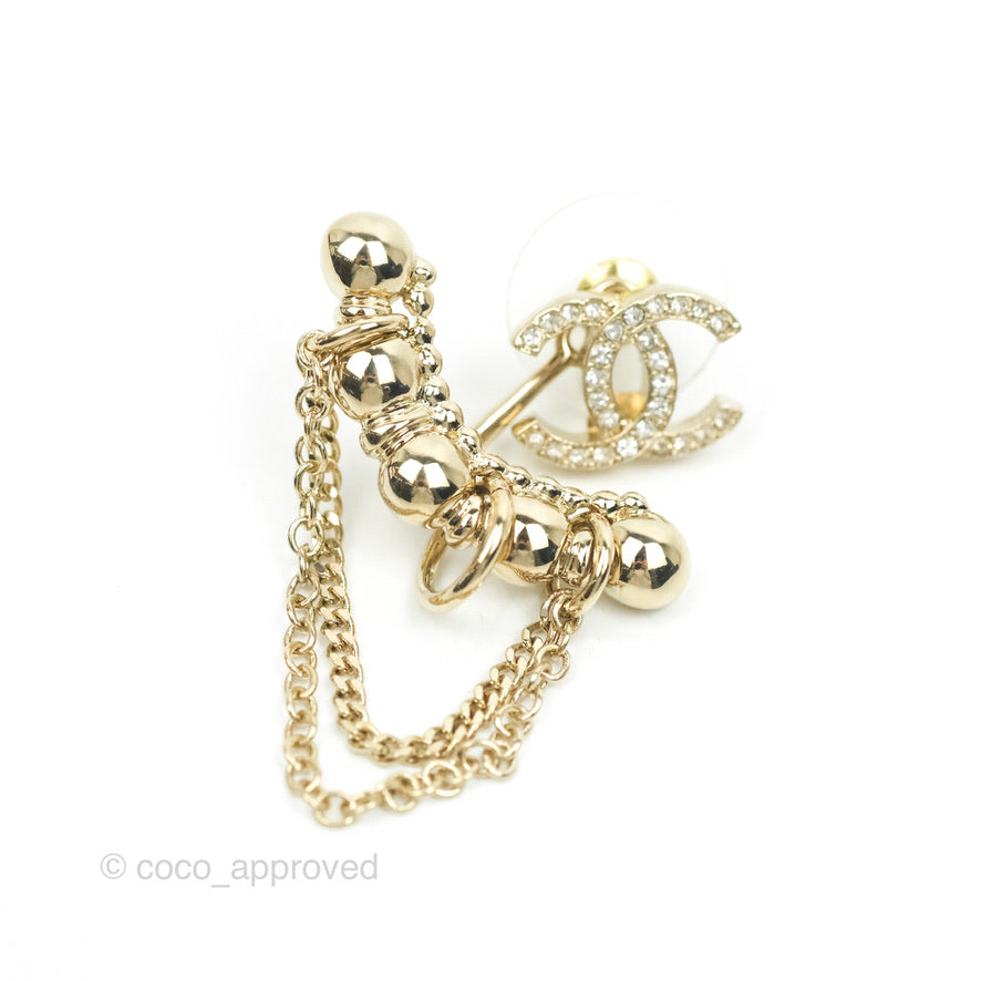 Chanel Crystal CC Earrings Ear Clip Gold Tone 22C