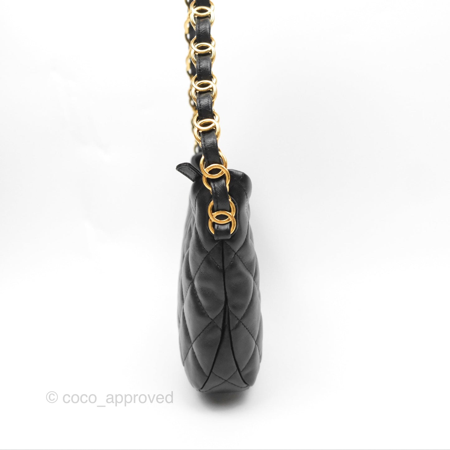 Chanel Small Hobo Bag CC Chain Black Calfskin Aged Gold Hardware 22K