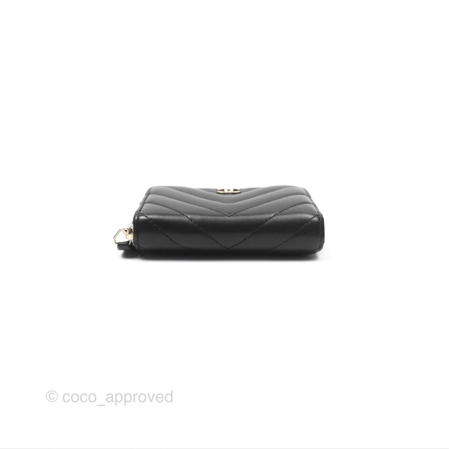 Chanel Chevron Zipped Coin Purse Black Lambskin Gold Hardware