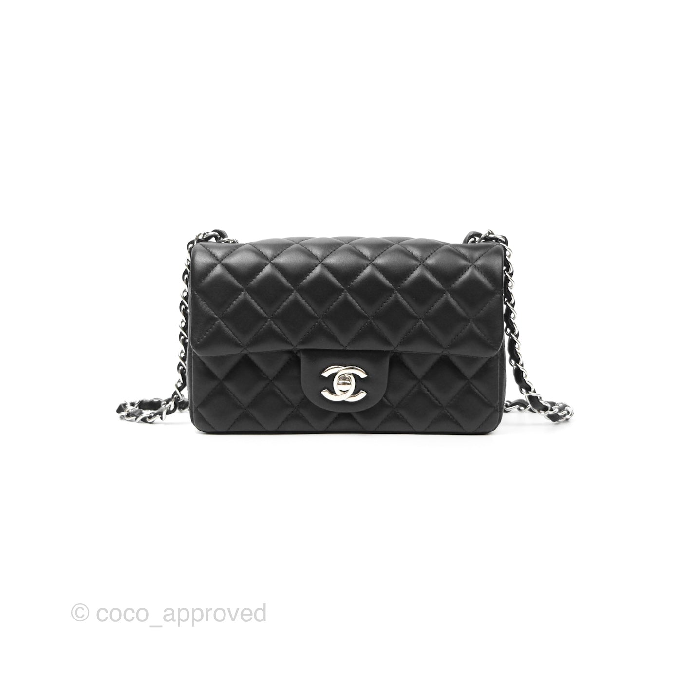 Chanel Quilted Mini Rectangular Black Lambskin Silver Hardware