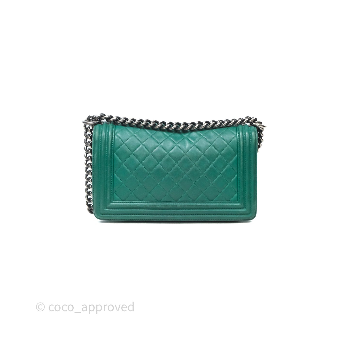 Chanel Medium Boy Quilted Green Lambskin Ruthenium Hardware
