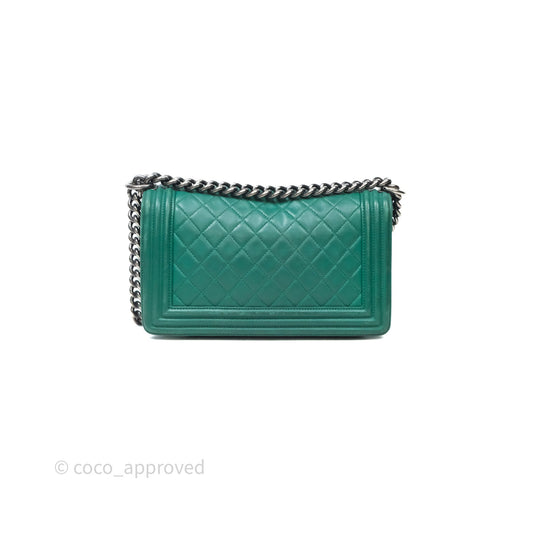 Chanel Medium Boy Quilted Green Lambskin Ruthenium Hardware