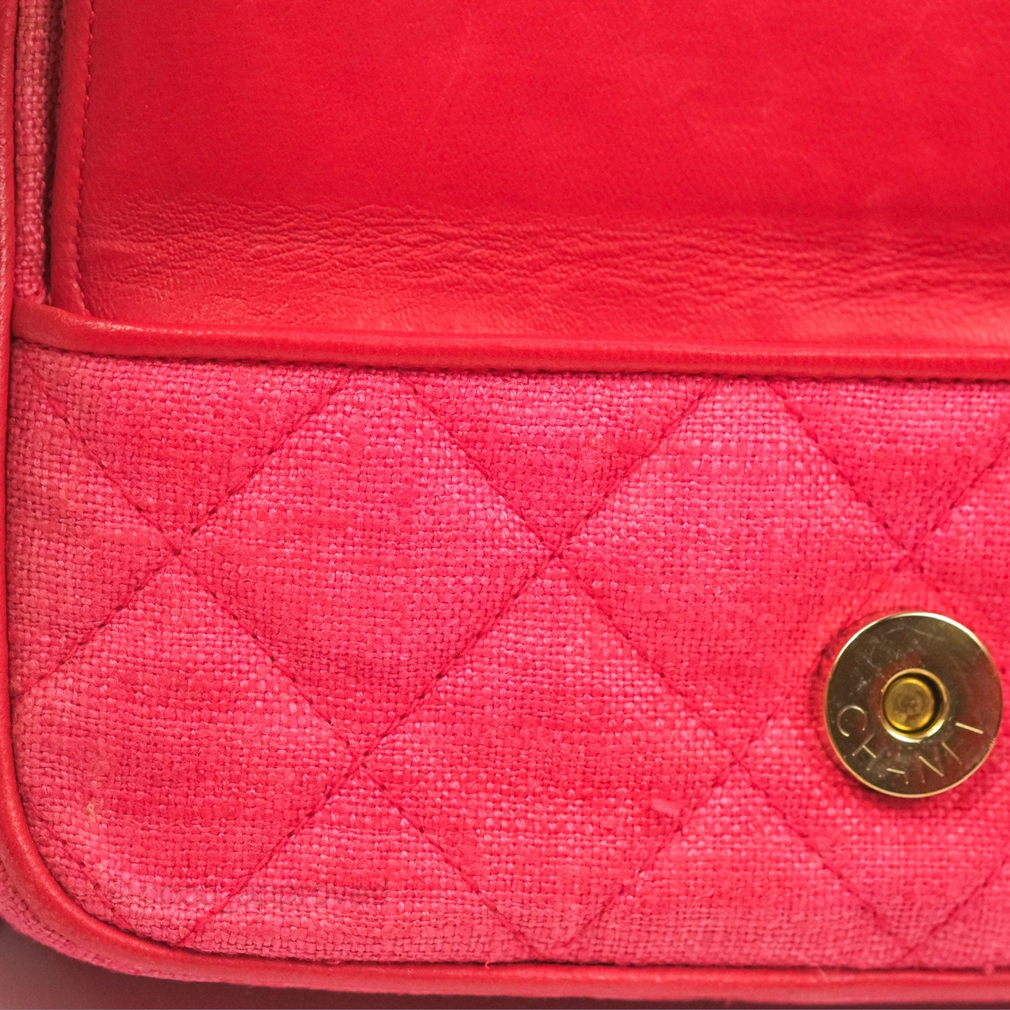 Chanel Vintage Small Tassel Camera Bag Dark Pink Canvas Gold Hardware