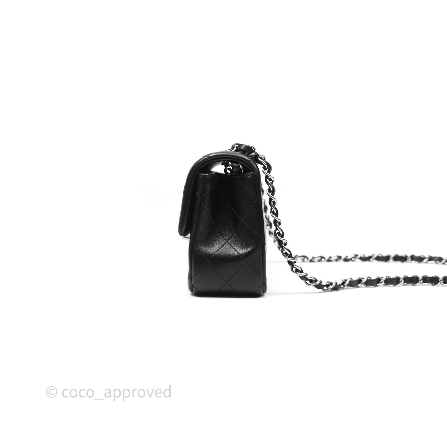 Chanel Quilted Mini Rectangular Flap Black Lambskin Silver Hardware