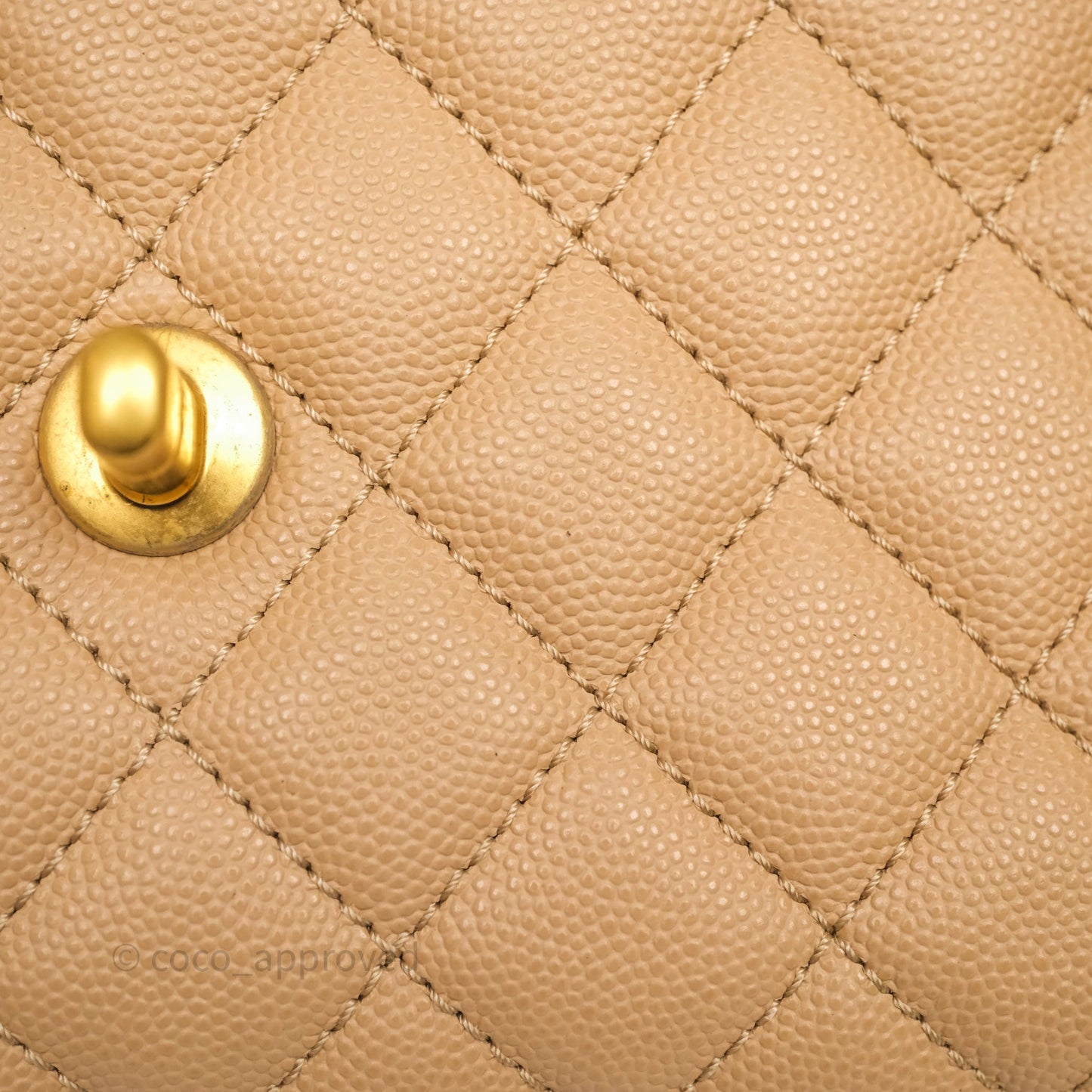 Chanel Small Coco Handle Quilted Beige Caviar Gold Hardware Lizard Handle