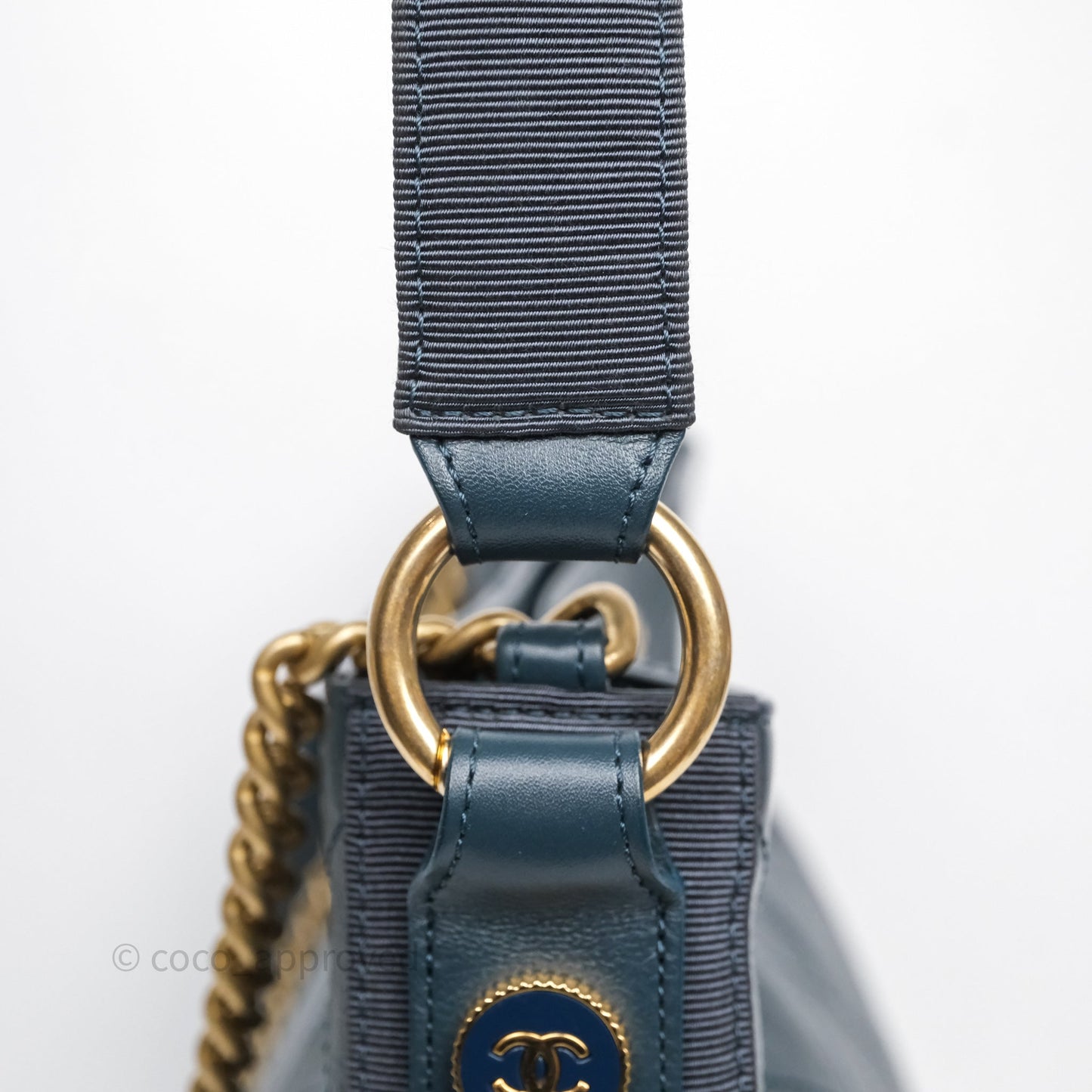 Chanel Button Up Hobo Bag Quilted Teal Calfskin Aged Gold Hardware