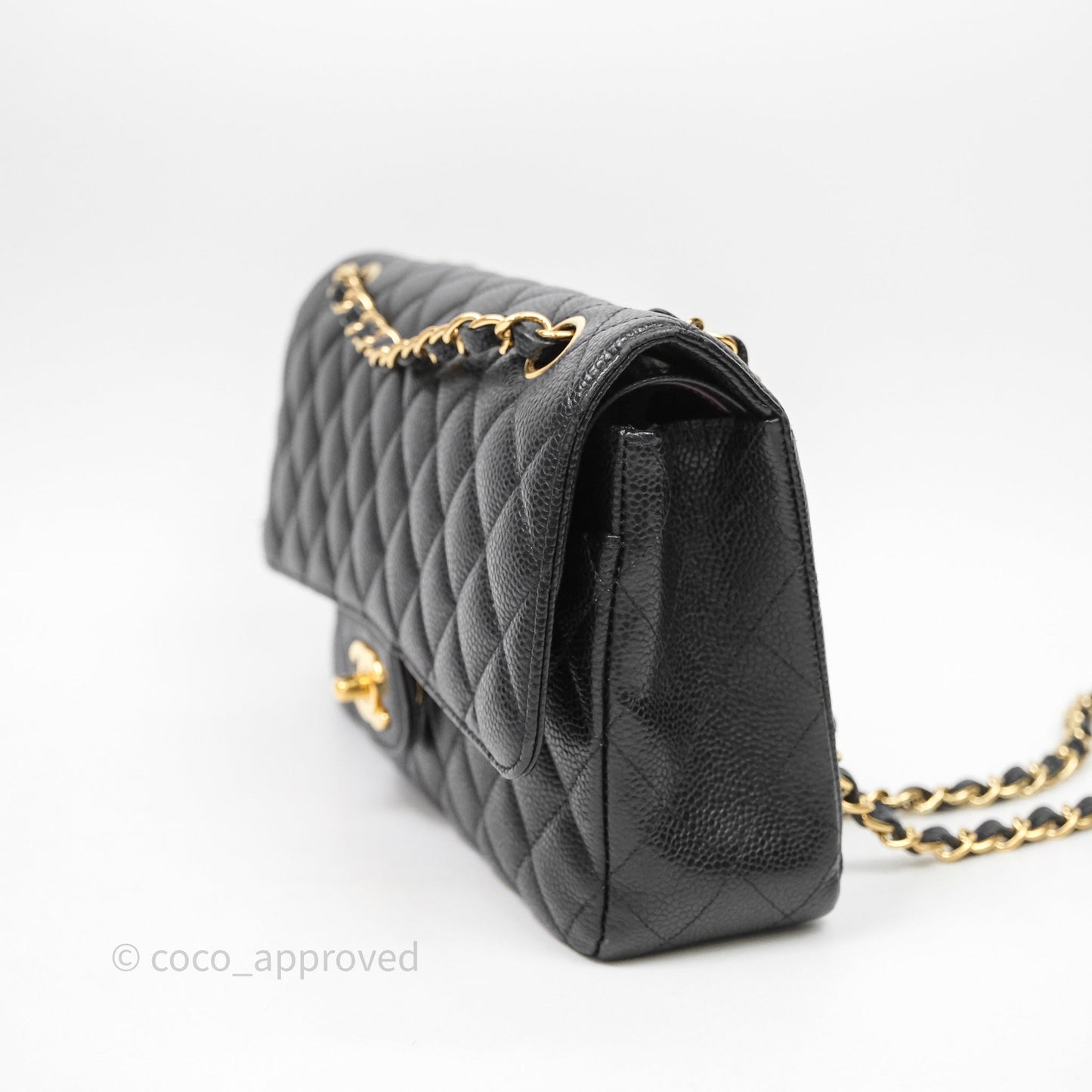 Chanel Classic M/L Medium Flap Quilted Black Caviar Gold Hardware