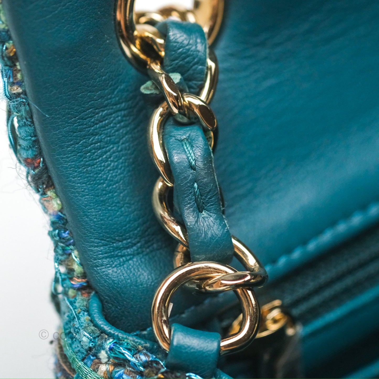 Chanel Mini Rectangular Flap Teal Tweed Gold Hardware