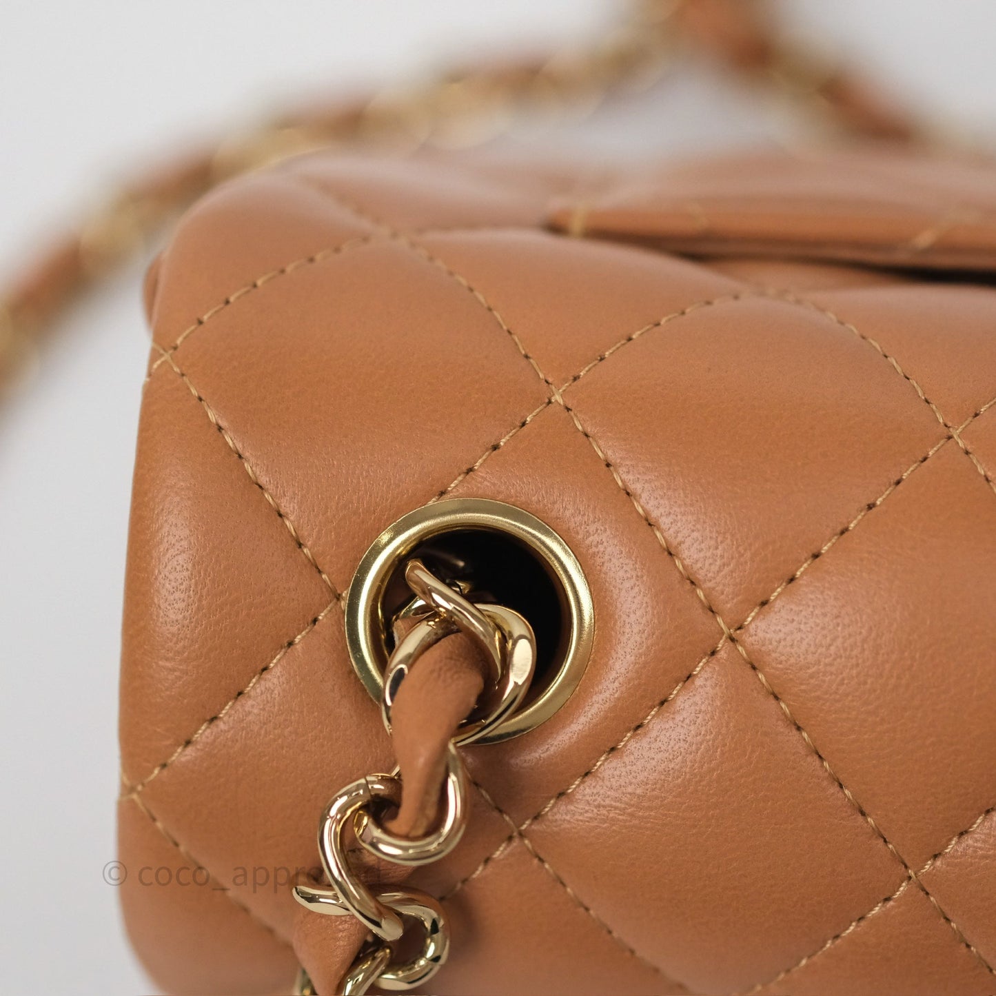 Chanel Mini Rectangular Flap Quilted Caramel Beige Lambskin Gold Hardware