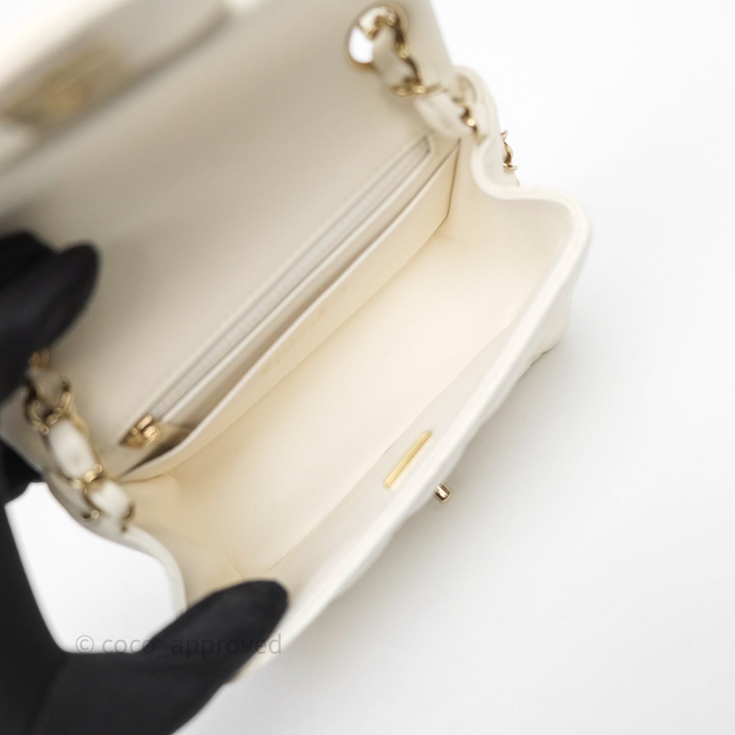 Chanel Quilted Mini Square White Lambskin Gold Hardware