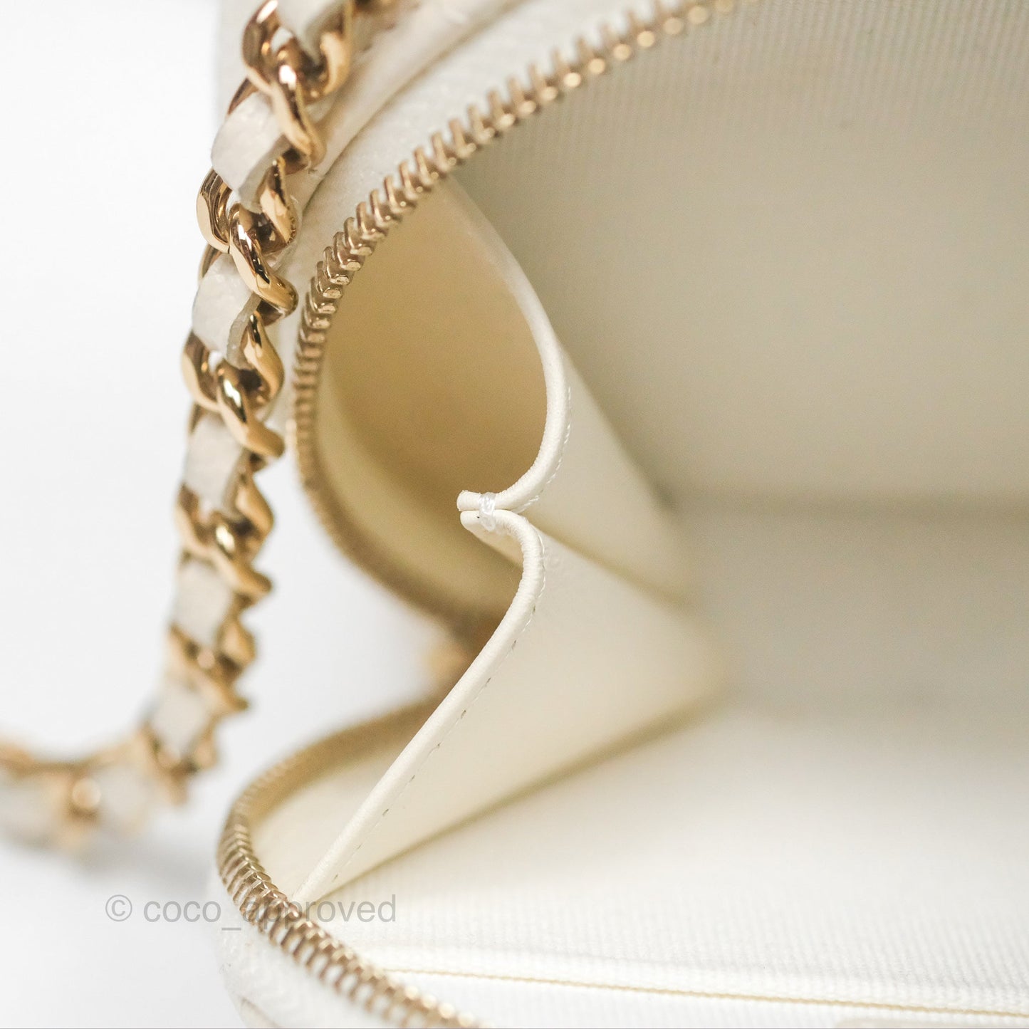 Chanel Mini Round Vanity Bag Handle With Care Ivory Caviar