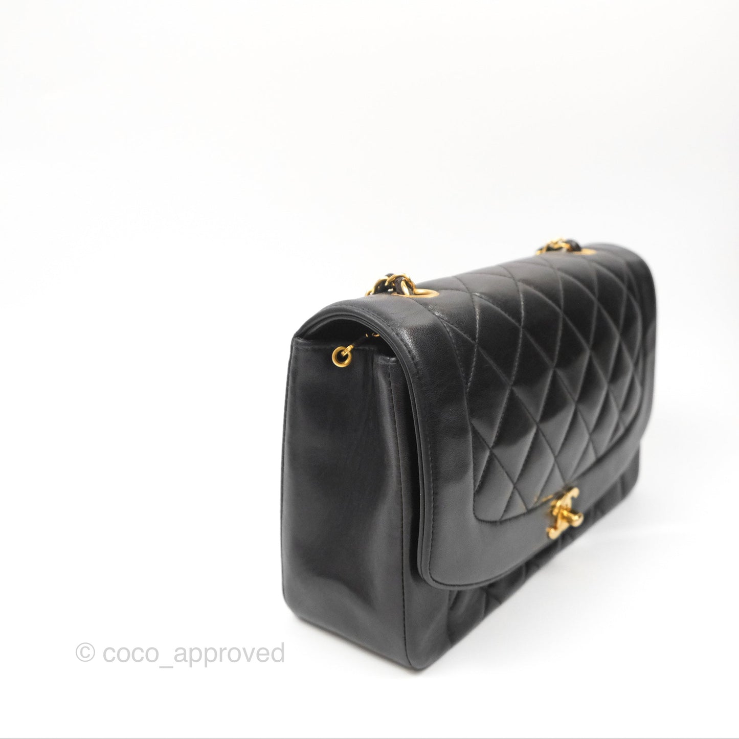 Chanel Vintage Quilted Medium Classic Diana Flap Bag Black Lambskin 24K Gold Hardware