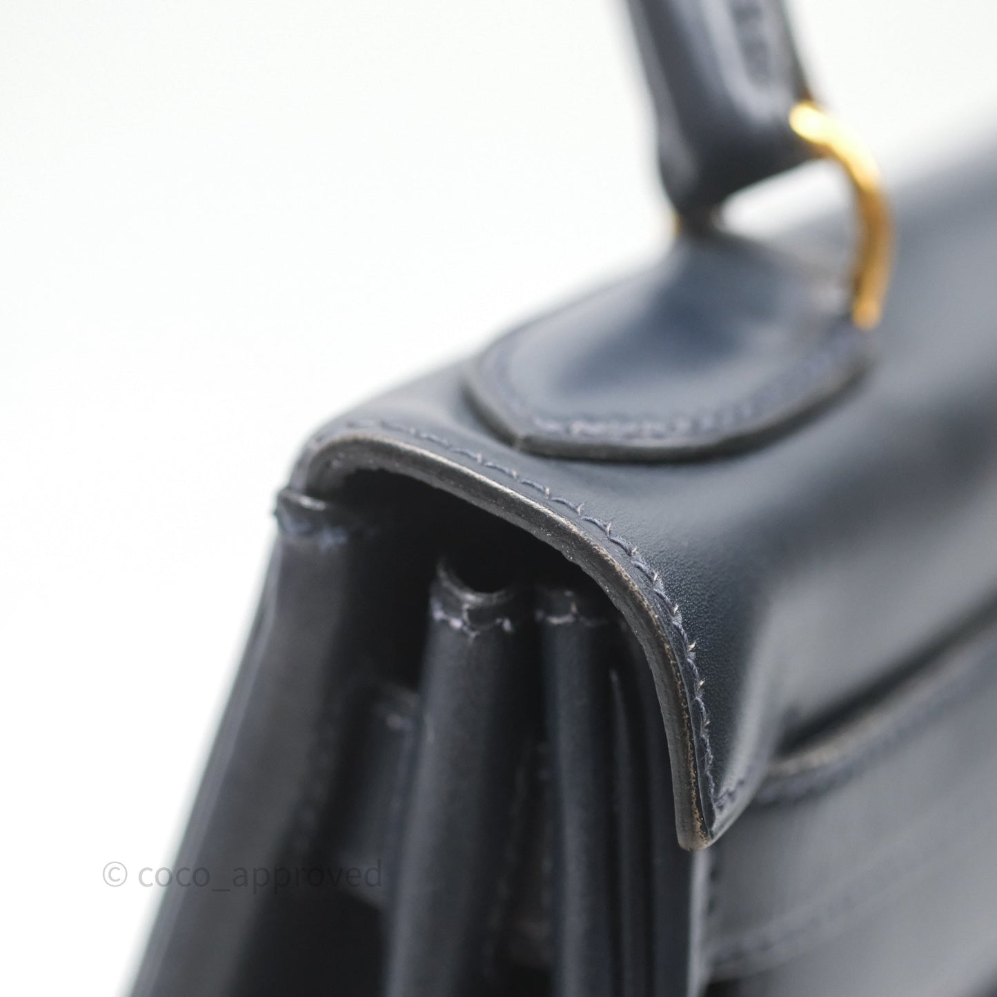 Hermès Vintage Kelly 28 Retourn Navy Box Leather Gold Hardware