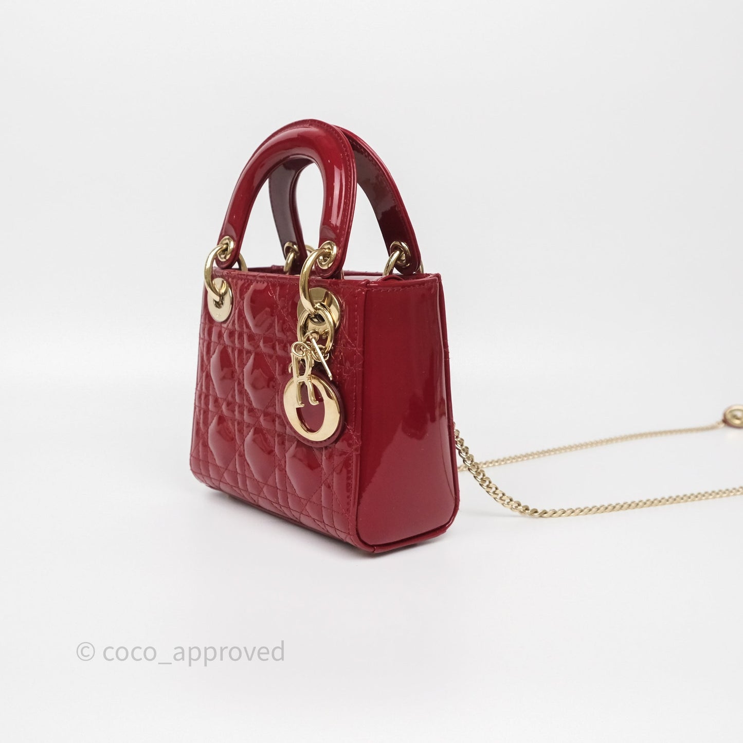 Christian Dior Mini Lady Dior Red Patent Cannage Gold Hardware