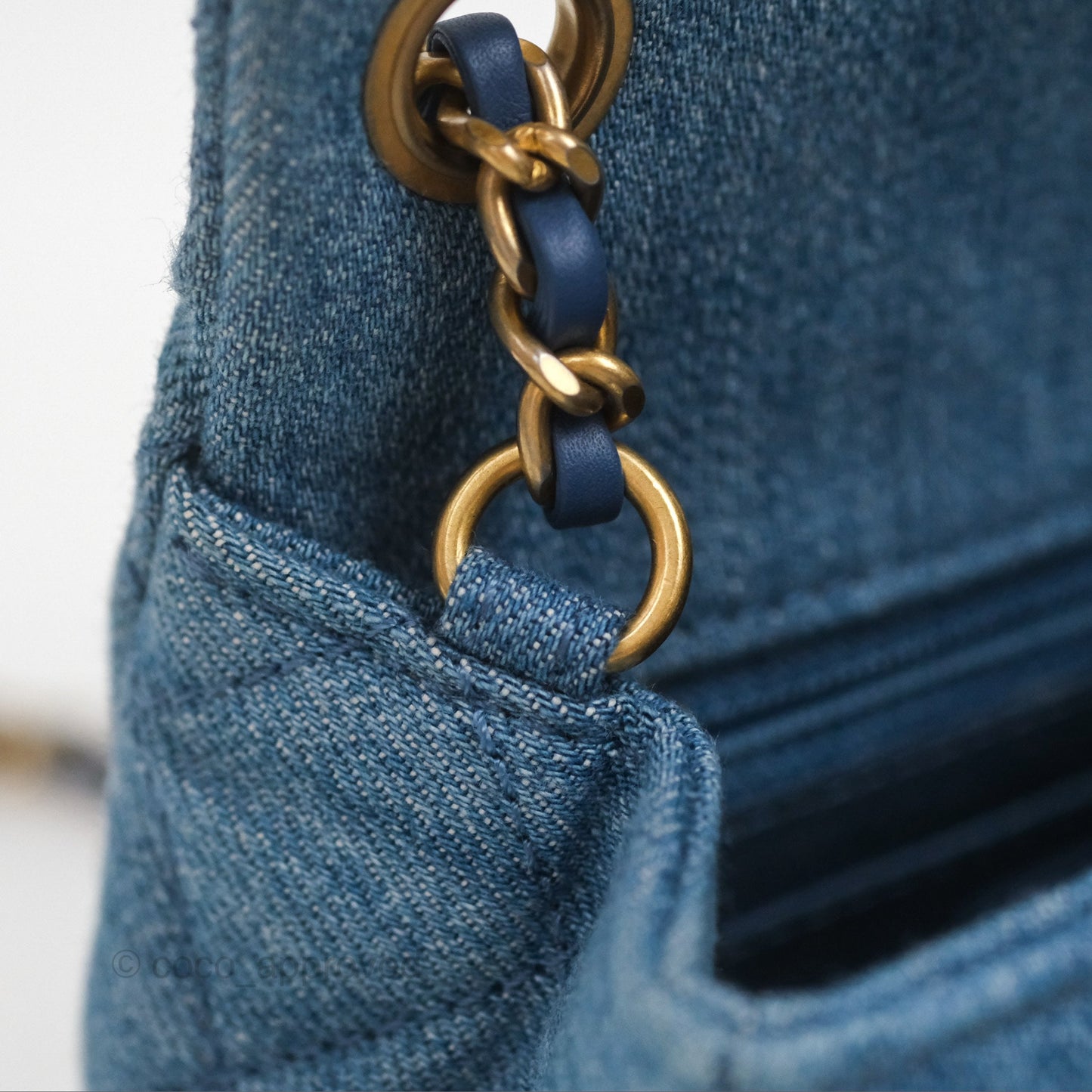 Chanel Mini Square Pearl Crush Quilted Denim Aged Gold Hardware