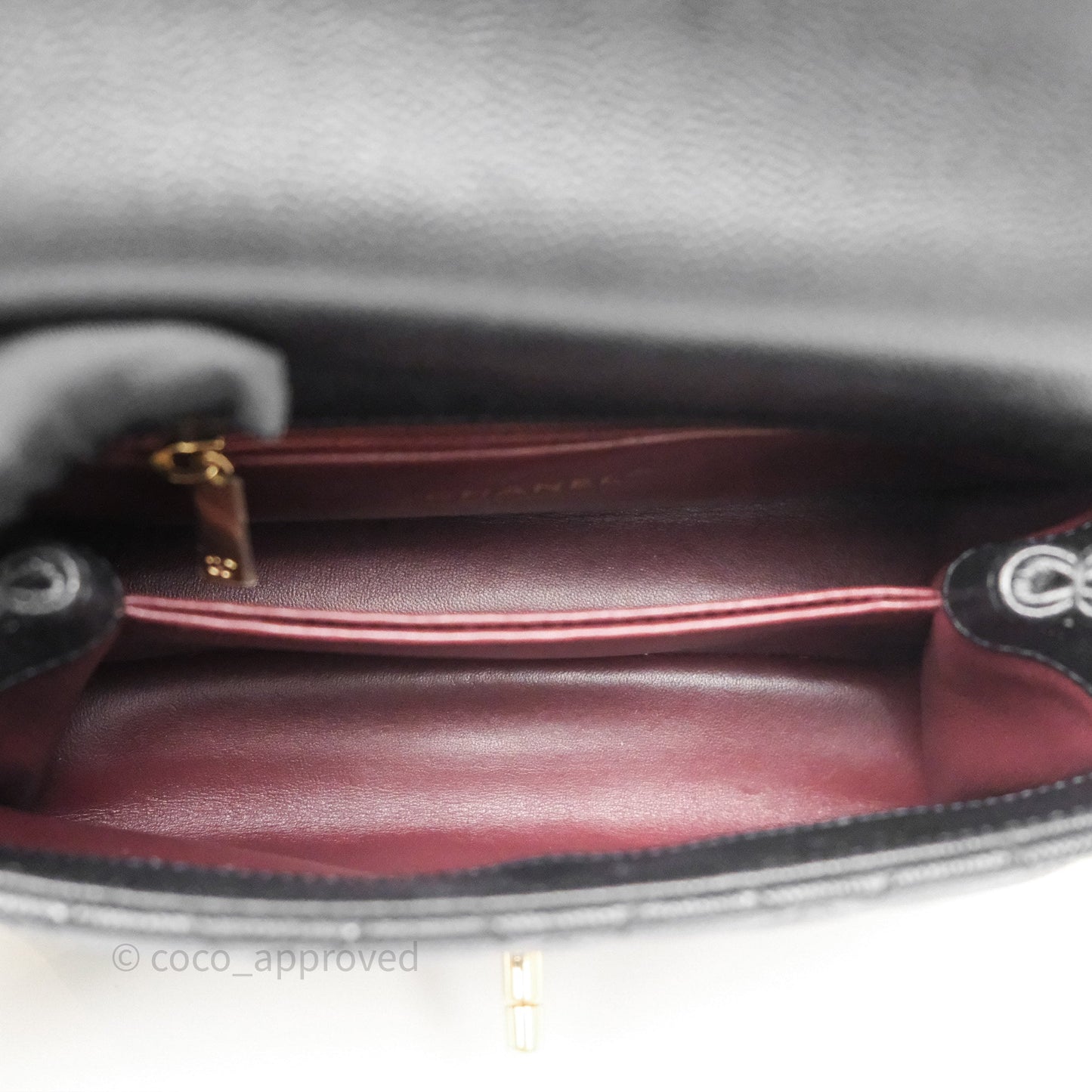 Chanel Small Coco Handle Quilted Black Caviar Gold Hardware Lizard Handle