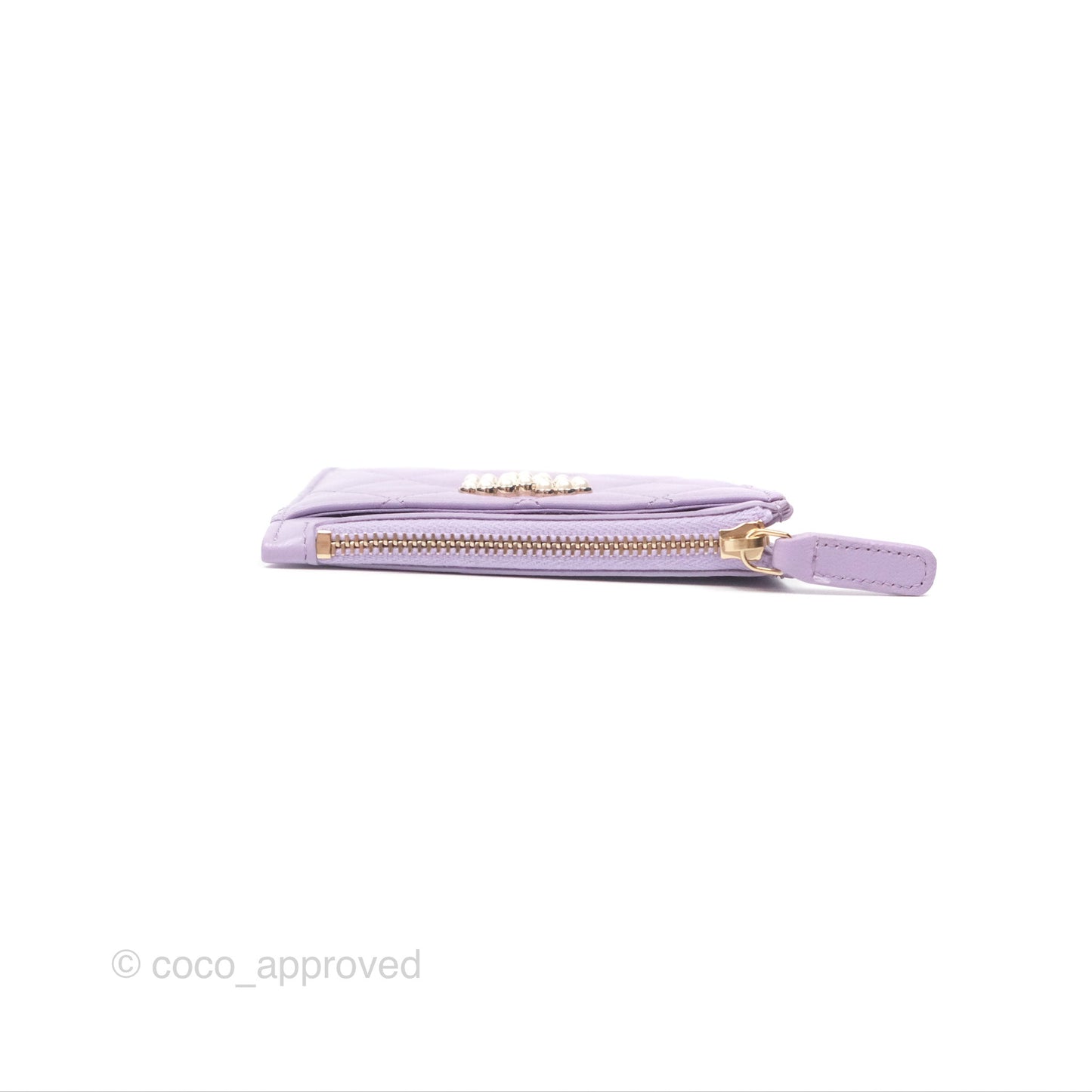 Chanel Pearl CC Zipped Card Holder Lilac Lambskin Gold Hardware 24P