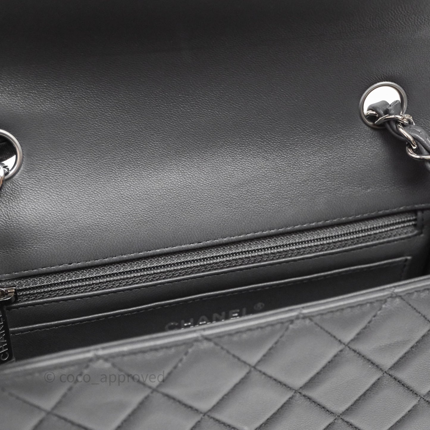 Chanel Quilted Mini Rectangular Dark Grey Lambskin Silver Hardware