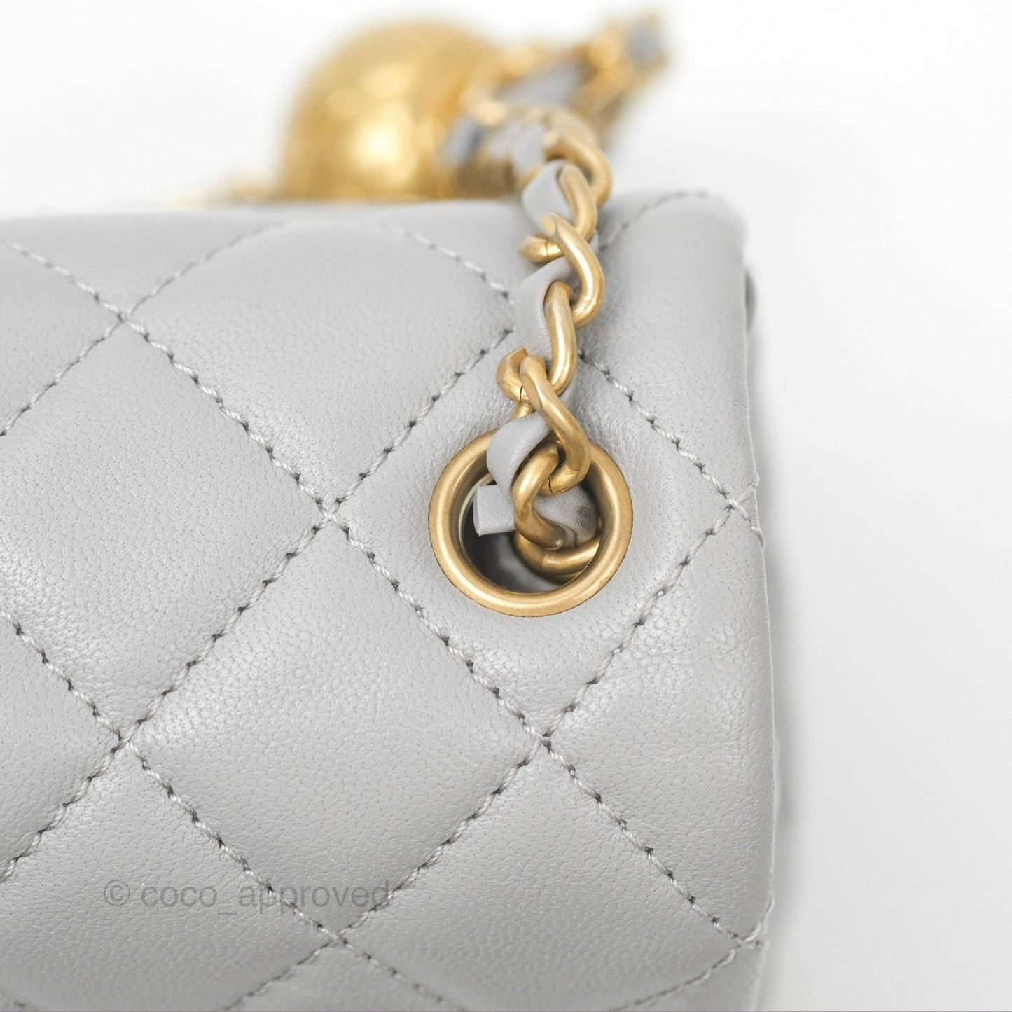 Chanel Pearl Crush Mini Square Quilted Light Grey Lambskin Aged Gold Hardware