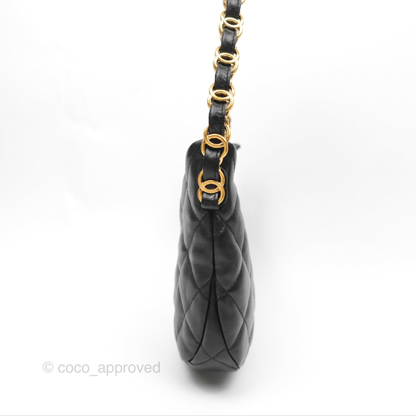 Chanel Small Hobo Bag CC Chain Black Calfskin Aged Gold Hardware 22K