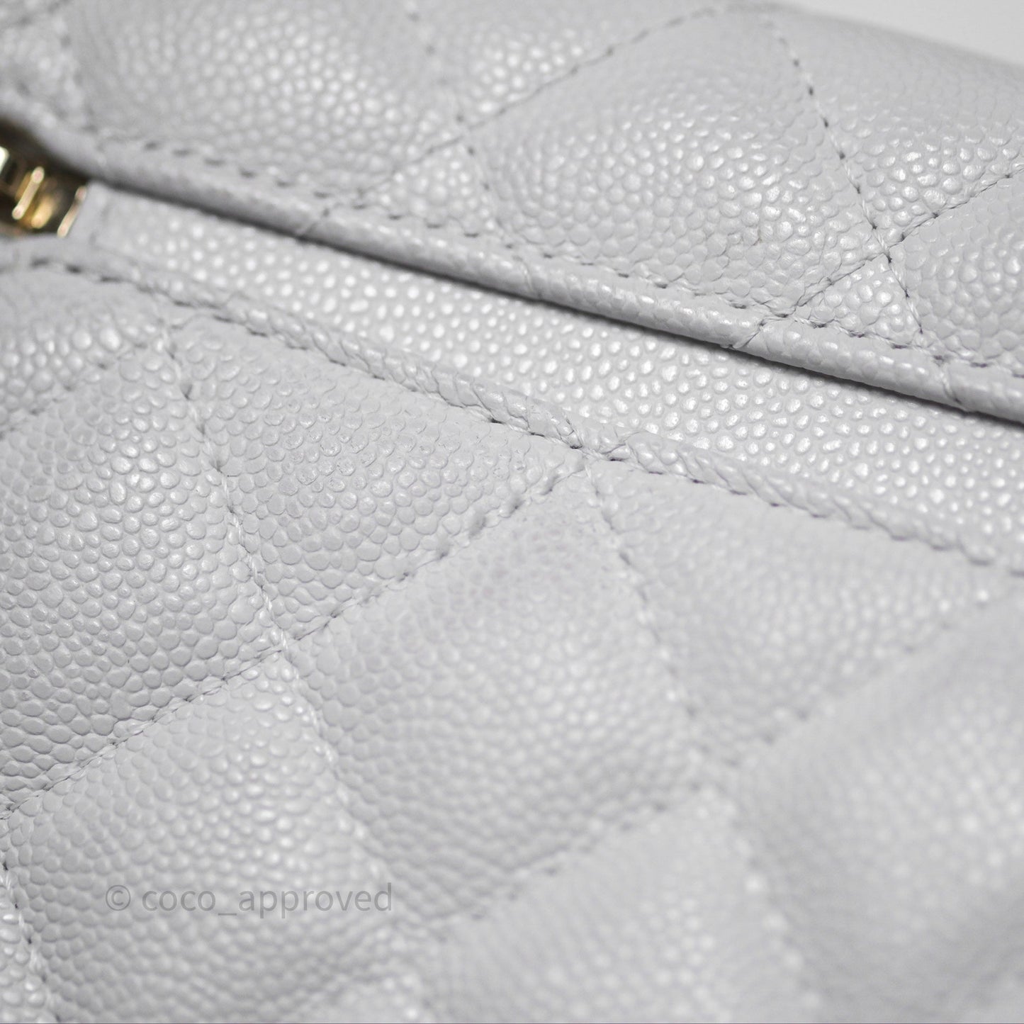 Chanel Top Handle Long Vanity with Chain Light Grey Caviar Gold Hardware