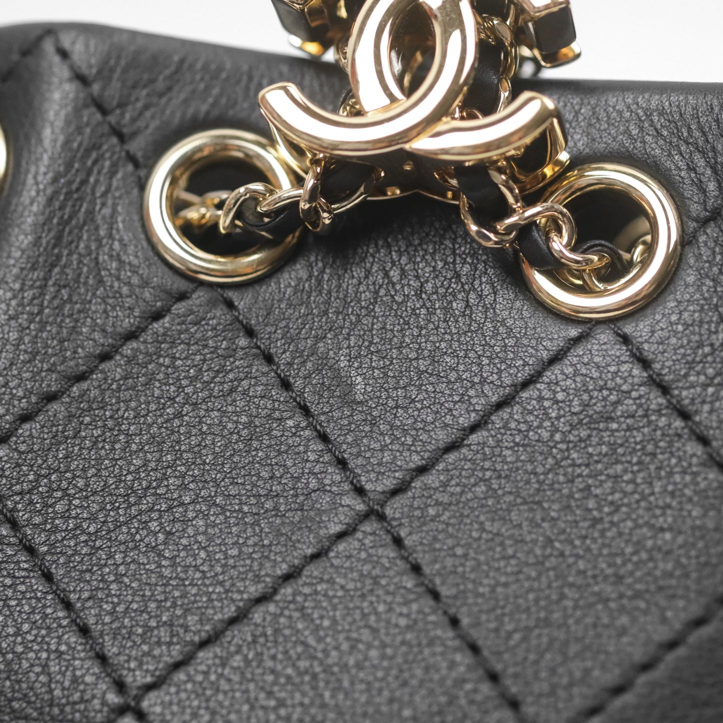 Chanel Quilted Drawstring Bucket Bag Black Calfskin Gold Hardware