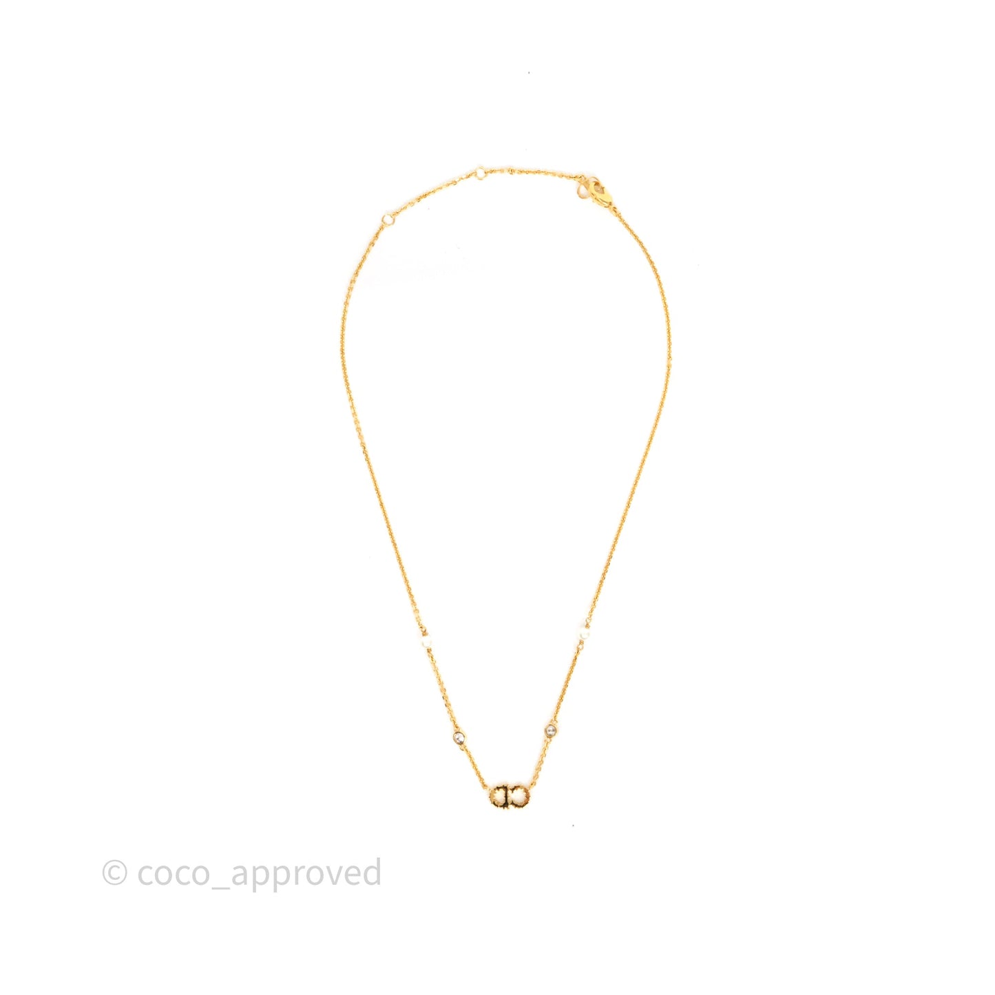 Christian Dior Pearl Crystal Necklace Gold Tone