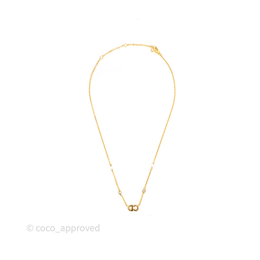 Christian Dior Pearl Crystal Necklace Gold Tone