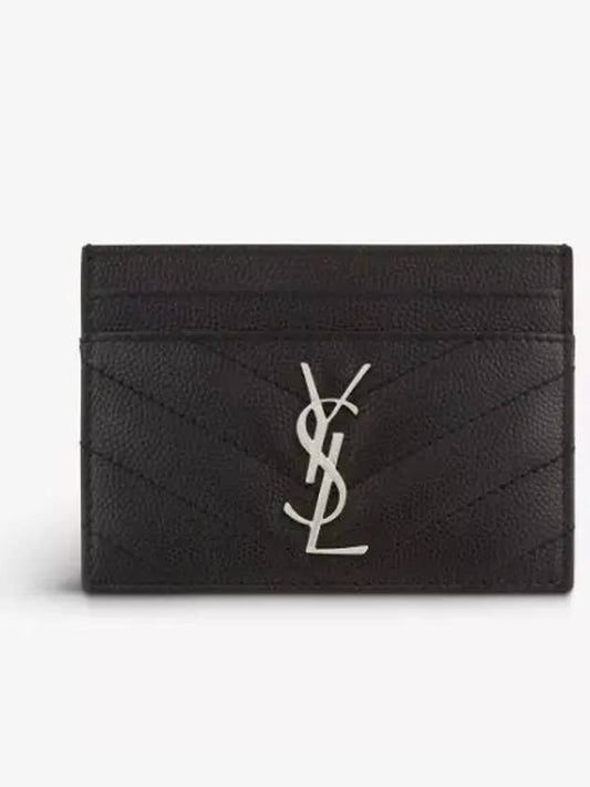 Luxury Saint Laurent Cassandre Matelasse Card Case In Grain De Poudre Embossed Leather Black