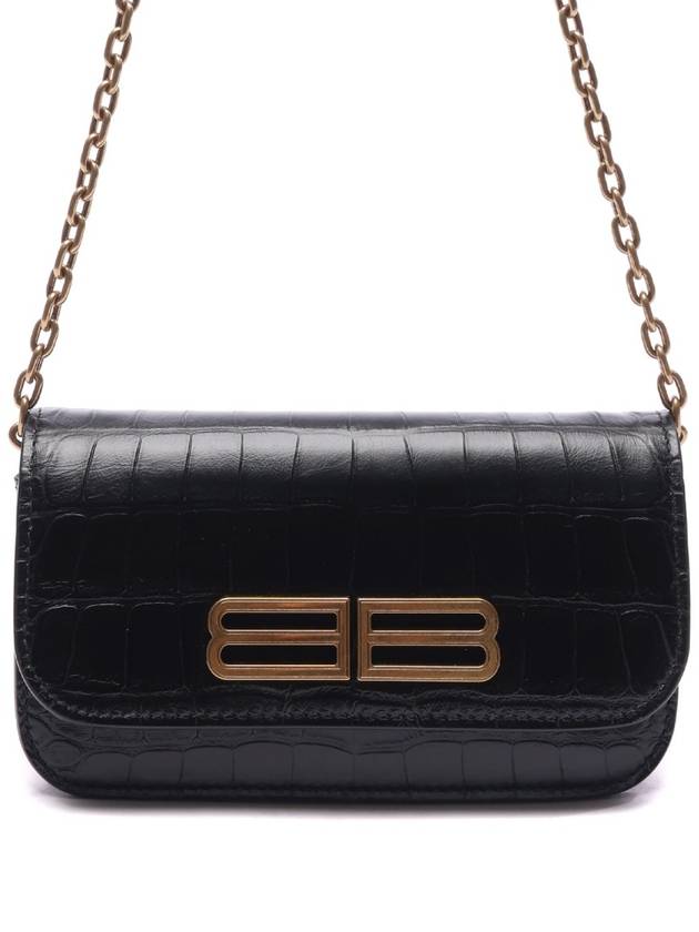 Luxury Balenciaga Gossip BB Logo Crocodile Chain Shoulder Bag Black