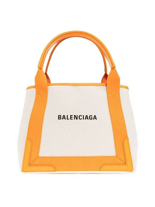 Luxury Balenciaga Cabas Logo Canvas Small Tote Bag Dark Orange