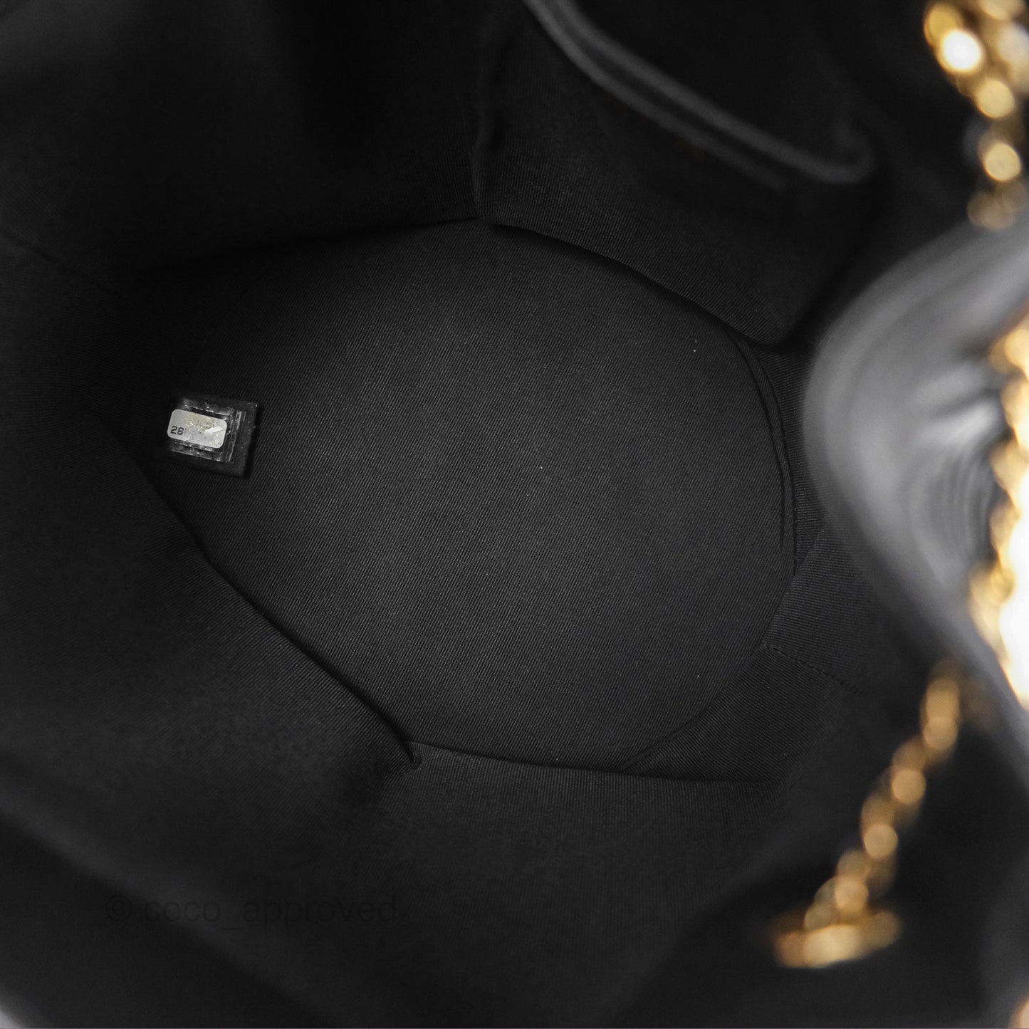 Chanel CC Chain Drawstring Bucket Bag Chevron Black Lambskin Gold Hardware
